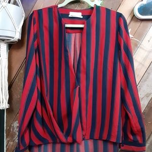 Urban Outfitters Red Striped Long-Sleeved Blouse